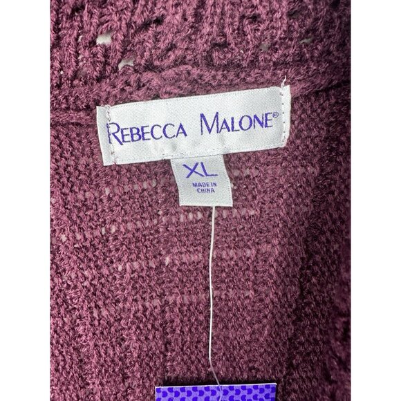 Rebecca Malone Dark Ruby Purple Knit Longline Cardigan Sweater Size XL - Picture 3 of 9